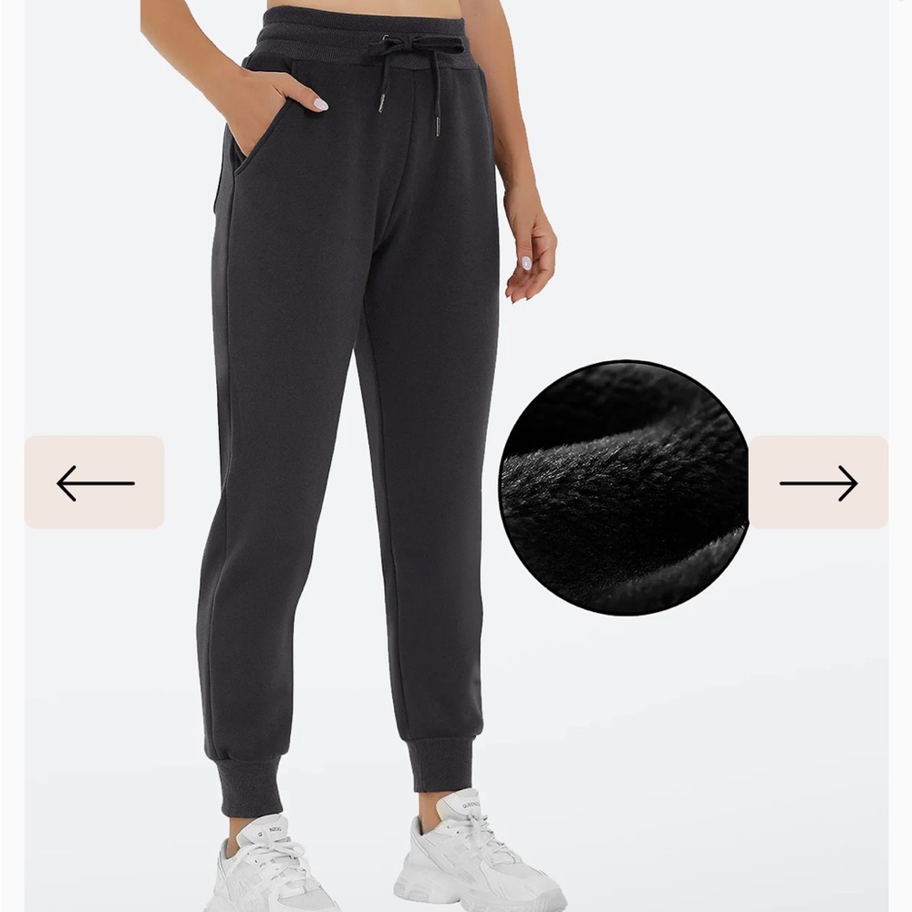 Heathyoga Black Fleece Lined Tapered Joggers